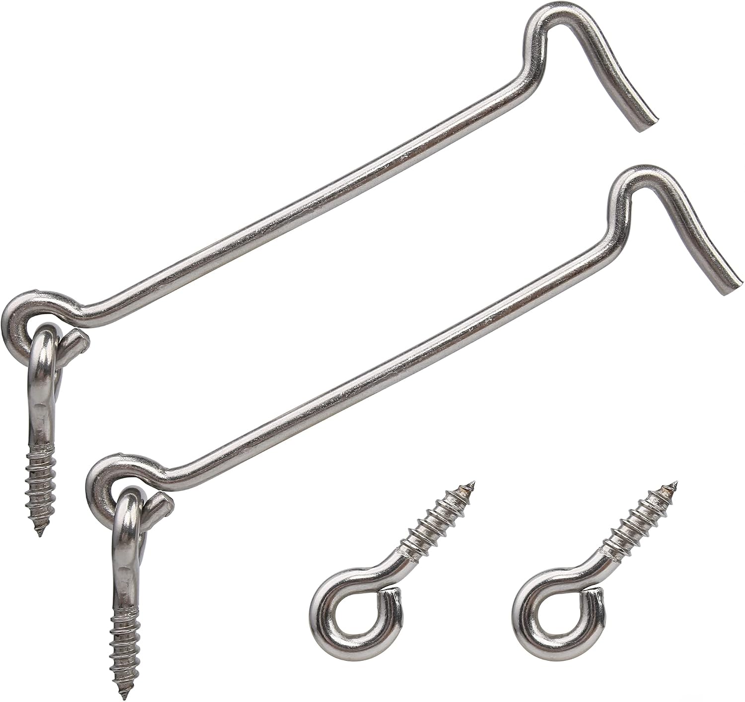 Set Mit 2 Ösenhaken Aus Edelstahl 304 (150 Mm) Für Fenster, Gärten, Garagen Und Schiebetüren, Silberfarben, Inklusive Schrauben