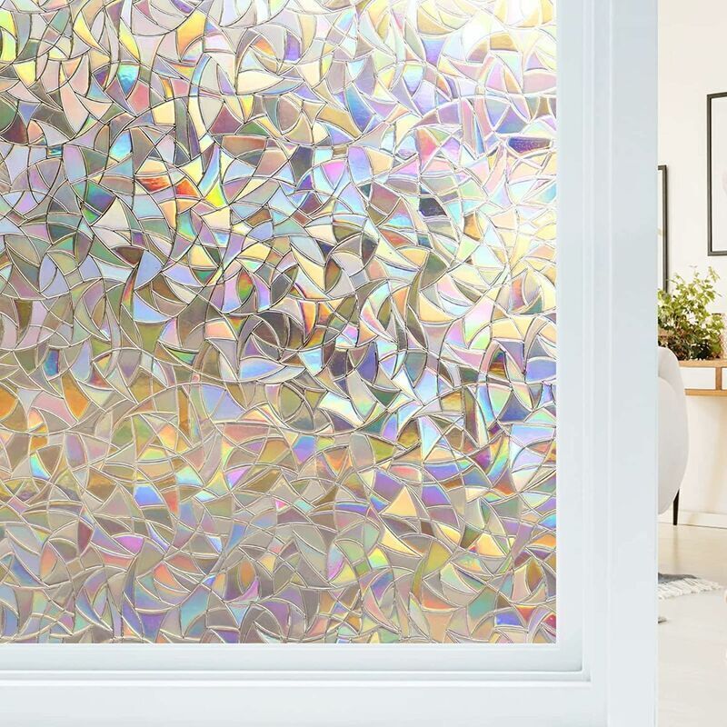 Elektrostatische Fensterfolie 44,5 X 200 Cm – Dekorativer Regenbogeneffekt – 84 % Uv-schutz – Sichtschutz – Klebstofffreie Anbringung