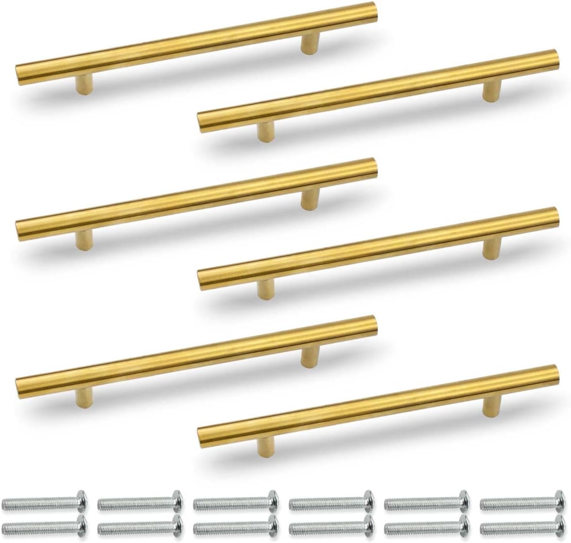 6 Stück 200 Mm (128 Mm Lochabstand) Goldene T-förmige Küchenschrankgriffe, Edelstahl, Für Schränke, Schubladen, Kommoden