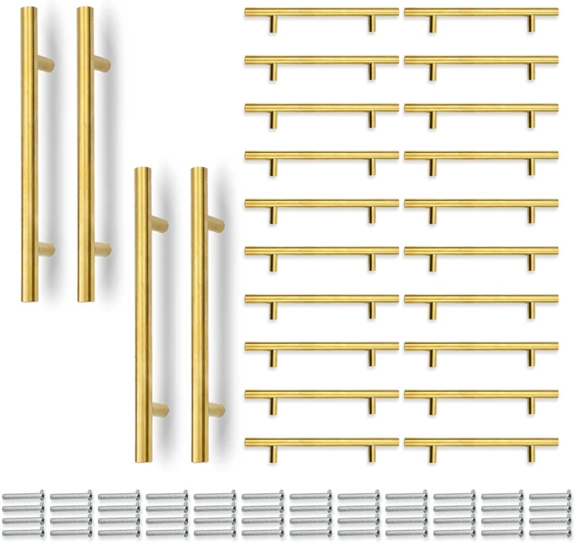 24 Stück 200 Mm (128 Mm Lochabstand) Goldene T-förmige Küchenschrankgriffe, Edelstahl, Für Schränke, Schubladen, Kommoden