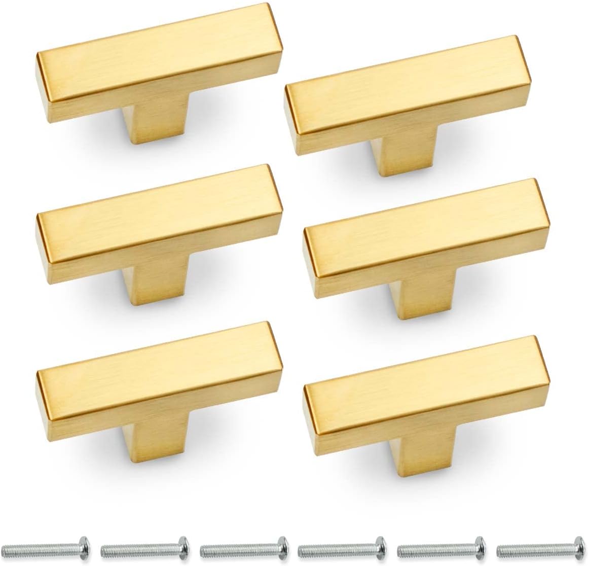 6 Stück 50 Mm Möbelgriffe, Goldfarben, Quadratische Edelstahlgriffe, Inklusive 24 Schrauben, Für Küchen, Schubladen, Schränke Und Möbel
