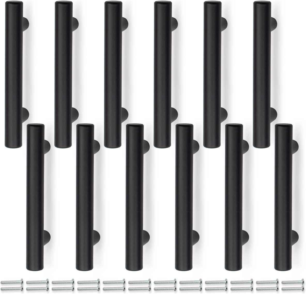 12 Stück 100 Mm (64 Mm Lochabstand) Mattschwarze T-förmige Küchenschrankgriffe, Edelstahl, Für Schränke, Schubladen, Kommoden