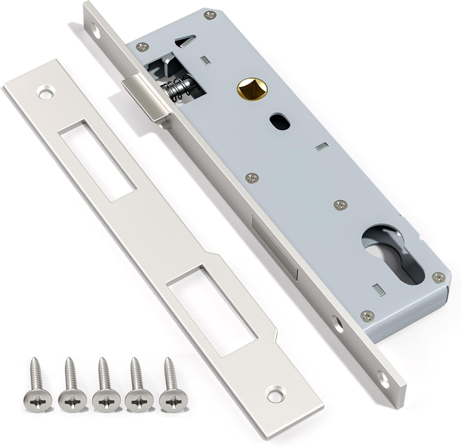 1 Einsteckschloss Aus Edelstahl 9240, 92 Mm Lochabstand, 40 Mm Dornmaß, Rahmen Aus Satiniertem Nickel, Für Innen- Und Außentüren