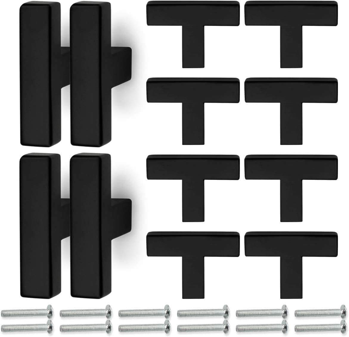 12 Stück 50 Mm Große, Mattschwarze, Quadratische Edelstahlgriffe Mit 48 Schrauben, Für Küchen, Schubladen, Schränke Und Möbel