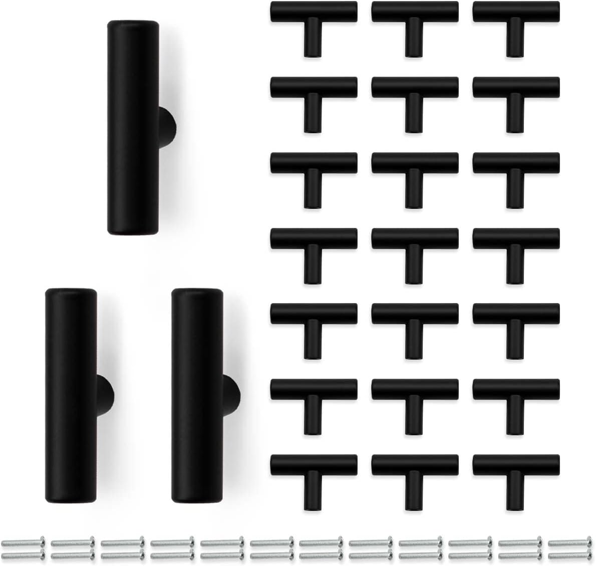 24 Stück 50 Mm Mattschwarze Küchenschrankgriffe Mit T-griff Aus Edelstahl Für Schränke, Schubladen Und Kleiderschränke