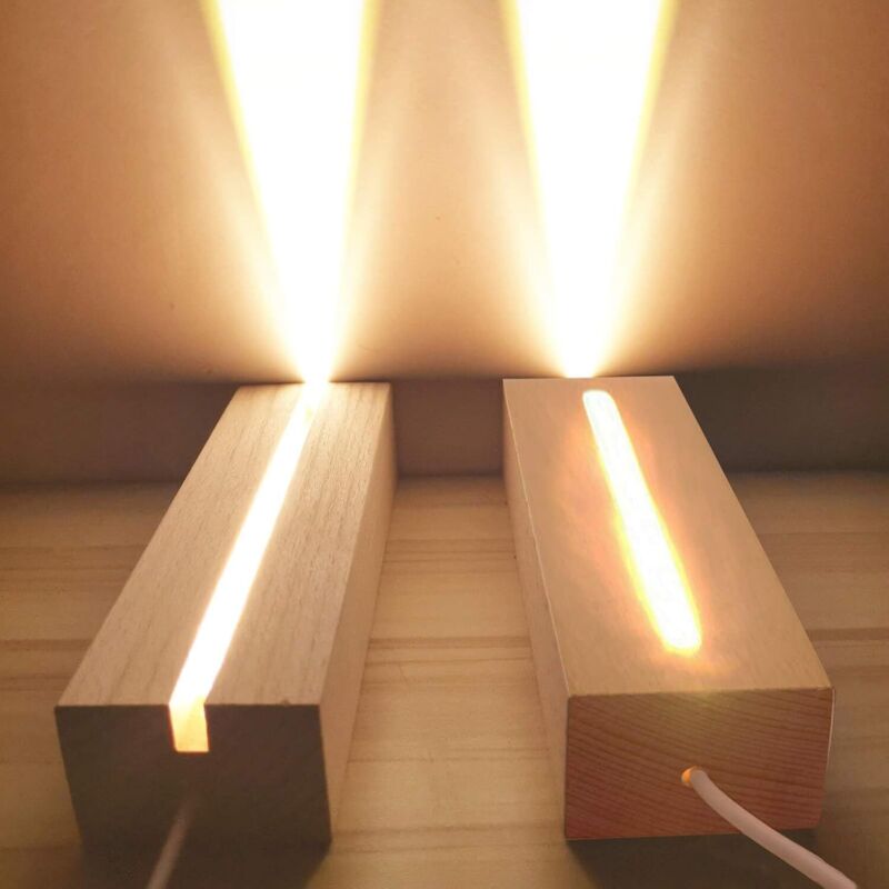 Led-lichtsockel Aus Holz – Set Mit 2 Rechteckigen Platten – Usb-beleuchtung Für Acrylplatten – Warmweißes Licht