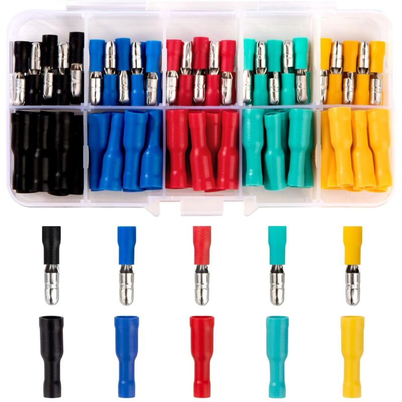 100 Isolierte Elektrische Crimp-anschlüsse – Stecker Und Buchsen 22–16 Awg – Hochwertiges Kupfer Und Pvc – Für Kfz- Und Audioverkabelung