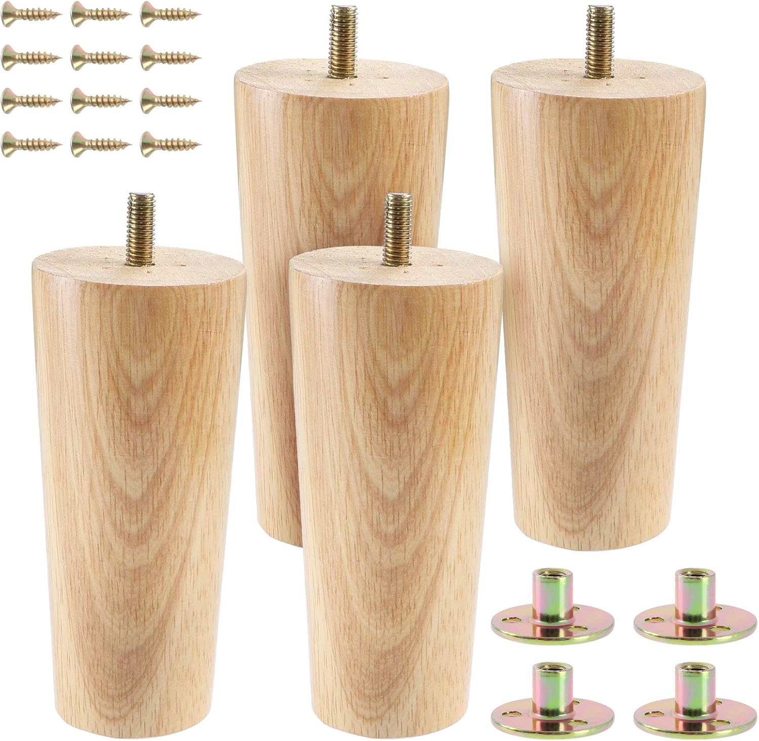 Set Mit 4 Konischen Möbelbeinen Aus Massivholz, 13 Cm Lang, Mit Vorgebohrten M8-schrauben