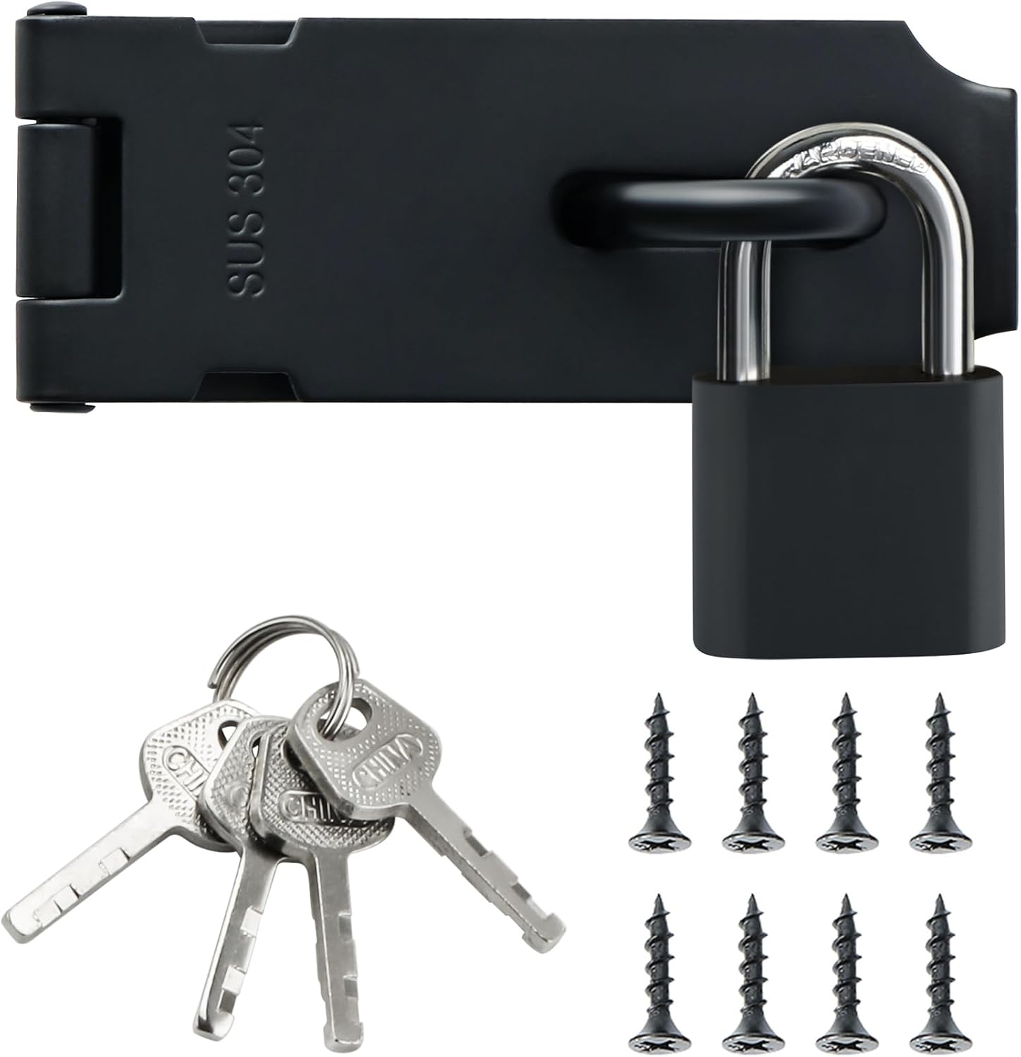 Außentürriegel Mit Vorhängeschloss, Innentürschloss Aus Edelstahl Sus304 Für Schränke Und Garten, Mattschwarz, Emst009-b