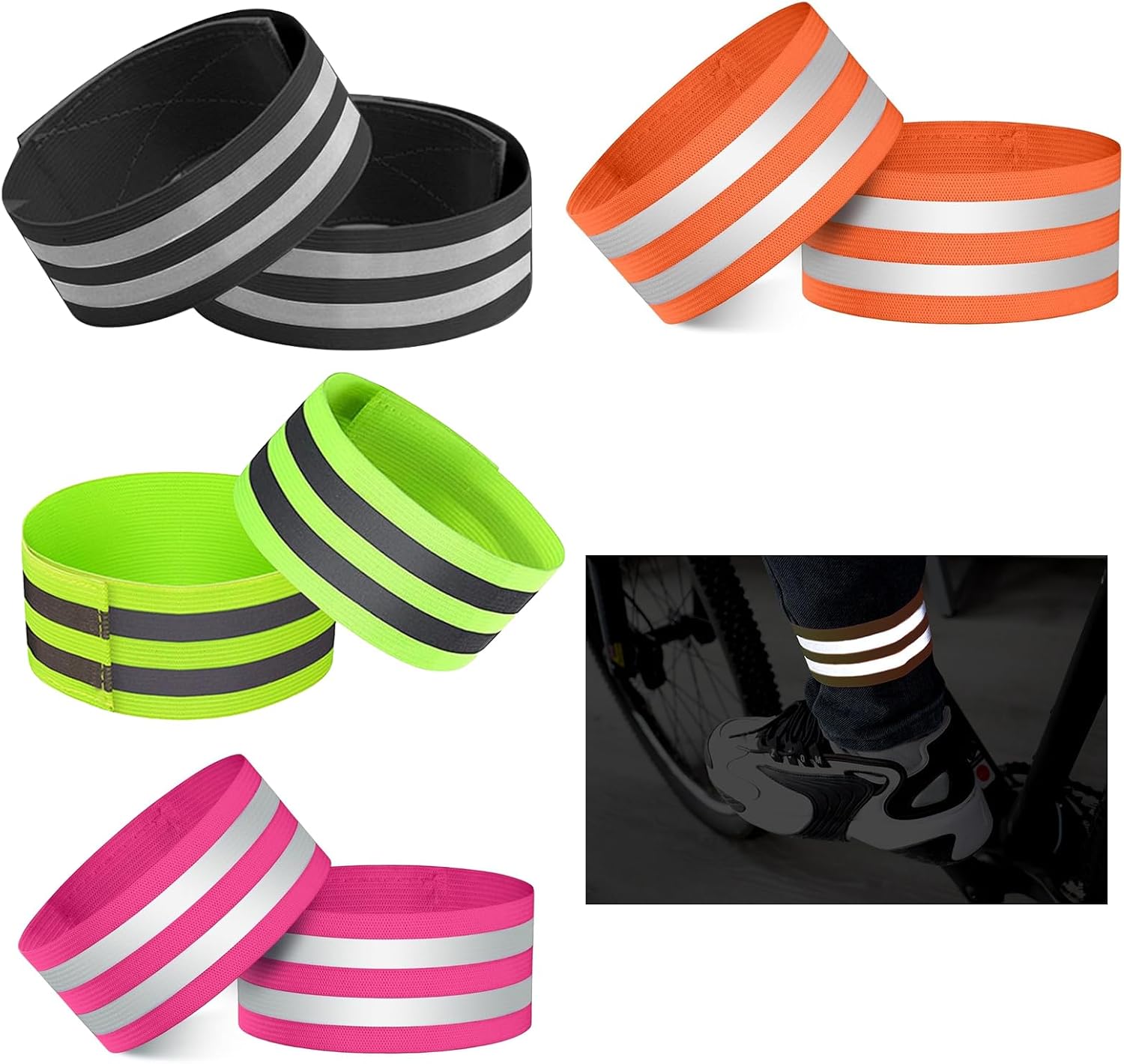 12 Stück Reflektierende Fahrradhosenclips, Reflektierende Armbänder, Reflektierende Fahrradarmbänder, Reflektierende Sicherheitsstreifen Zum Laufen, Radfahren Und Joggen