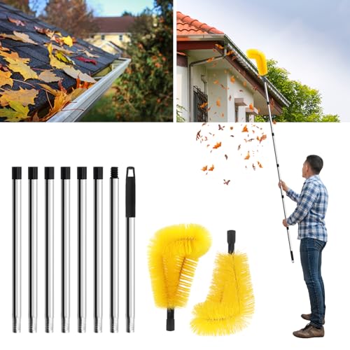 320 Cm Dachrinnenreiniger, Dachrinnenreinigungsgerät, Ausgestattet Mit 8 Ausziehbaren Dachrinnenreinigern Zur Reinigung Von Dächern/laub/schmutz/fenstern/dachrinnen/kronleuchtern (gelb)