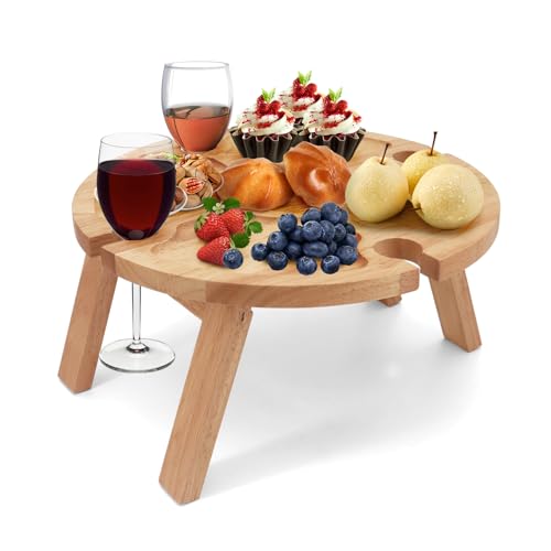 Klappbarer Picknicktisch Aus Holz Mit Weinglashalter – Klappbarer Picknicktisch – Kleiner Strandtisch Für Garten, Reisen, Camping, Picknicks, Strand