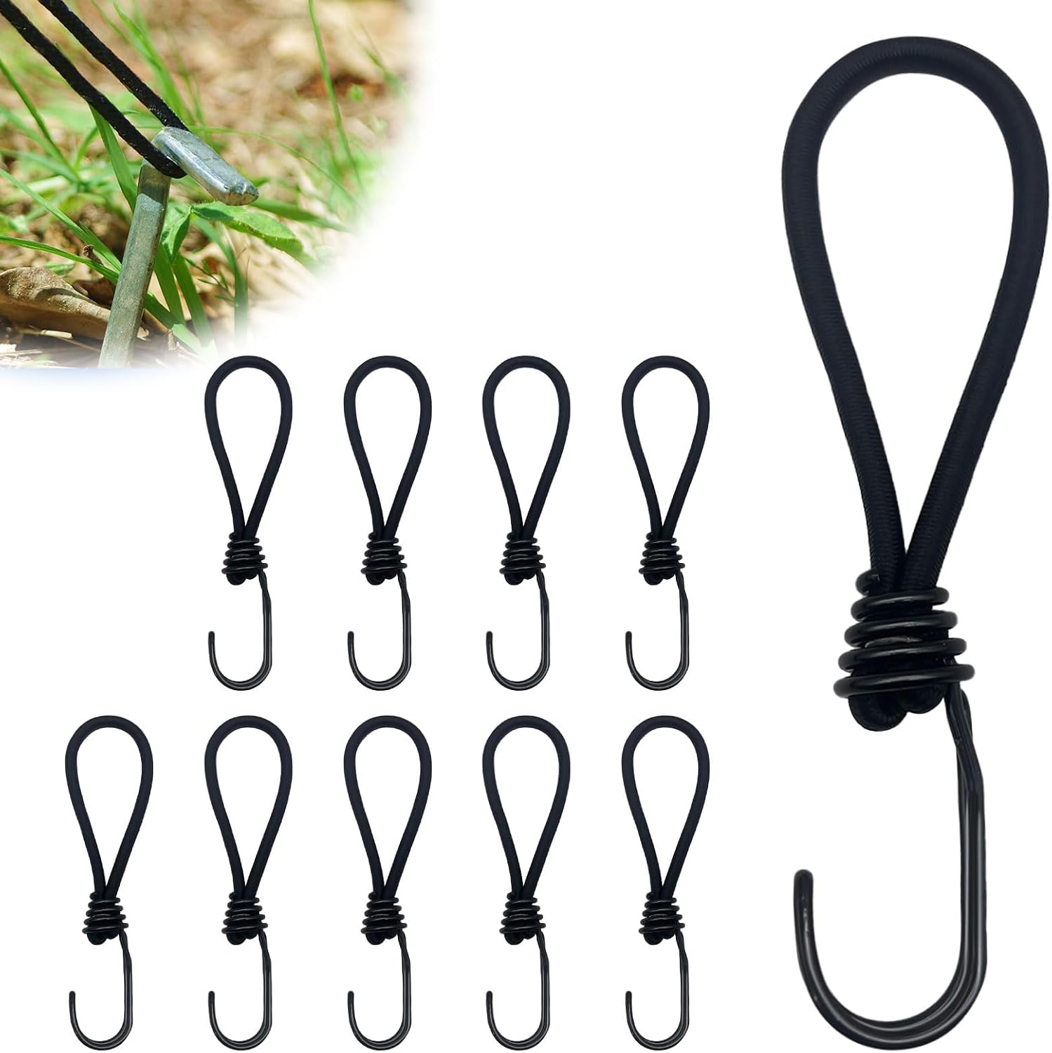 10er-pack Gummiseile Mit Haken – 16 Cm – Vielseitig Einsetzbar – Für Campingplanen, Anhängerplanen, Poolabdeckungen