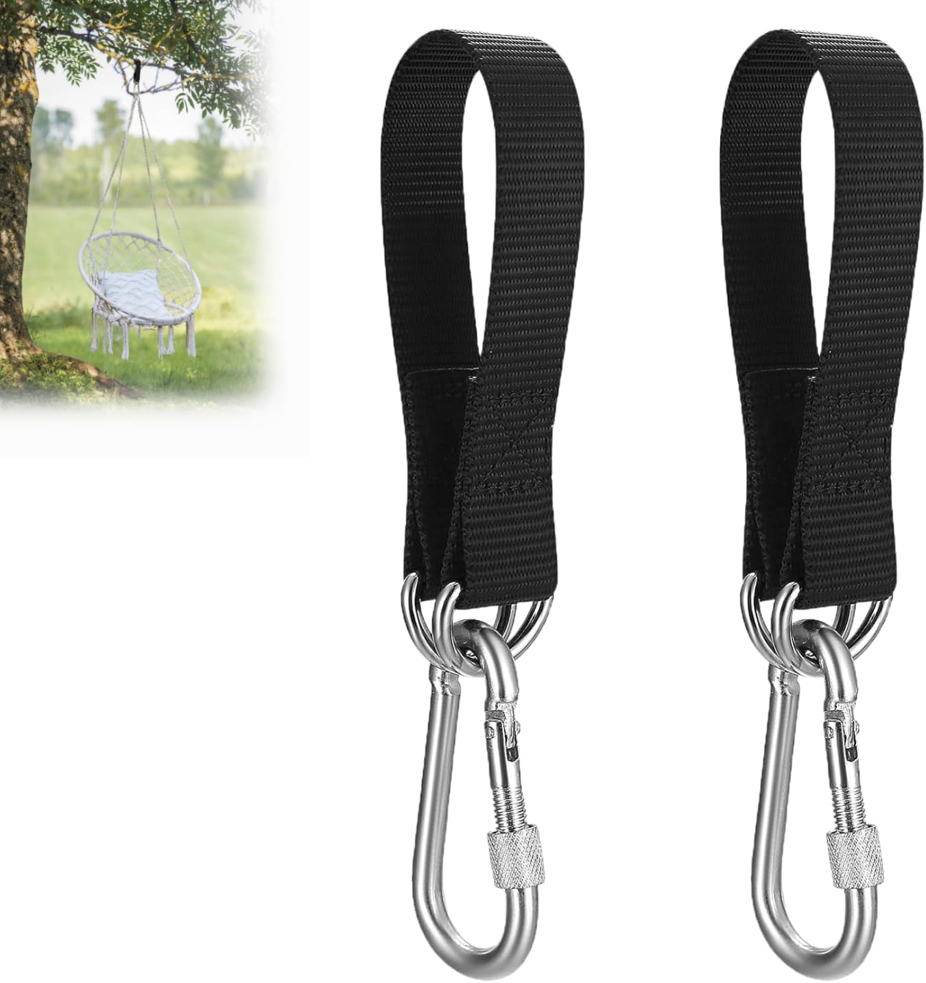 Set Mit 2 Reißfesten Nylonbändern Für Hängematten, Schaukeln, Hängesessel, Indoor-schaukeln, 30 Cm, Schaukelaufhängung Mit Dicken Schwarzen D-ringen