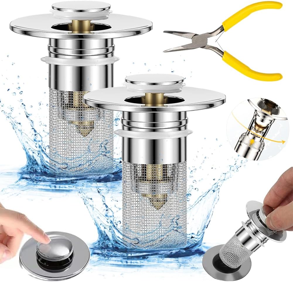 Set Mit 2 Abflusssieben Für Spülbecken – 34 Bis 40 Mm – Universal – Pop-up – Mit Haarsieb – Für Badewannen- Und Aufsatzwaschbeckenabflüsse