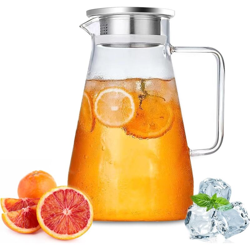 2,3-liter-glaskaraffe Mit Deckel Und Griff, Transparente Eisteekanne Für Heißes Und Kaltes Wasser, Für Selbstgemachte Getränke/eistee/wein/kaffee/milch/saft/wein