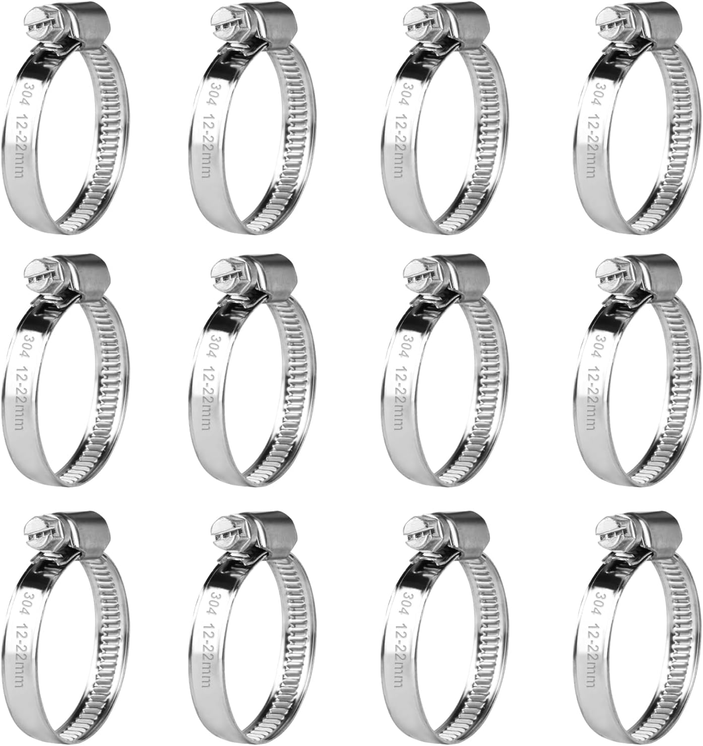 12 Stück Verstellbare Schlauchschellen 12-22 Mm, Edelstahl-schlauchschellen, Metall-schraubschellen, Schlauchbolzen Für Benzin-, Diesel- Und Schwimmbadschläuche