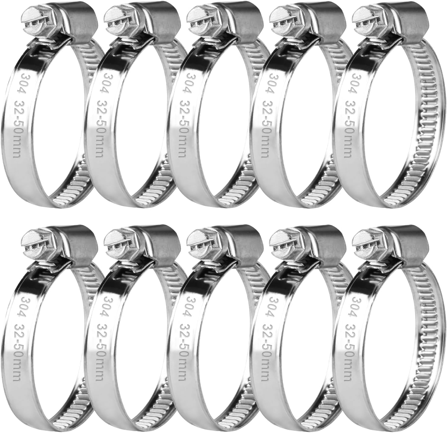 10 Stück Verstellbare Schlauchschellen 32-50 Mm, Edelstahl-schlauchschellen, Metall-schraubschellen, Schlauchbolzen Für Benzin-, Diesel- Und Schwimmbadschläuche