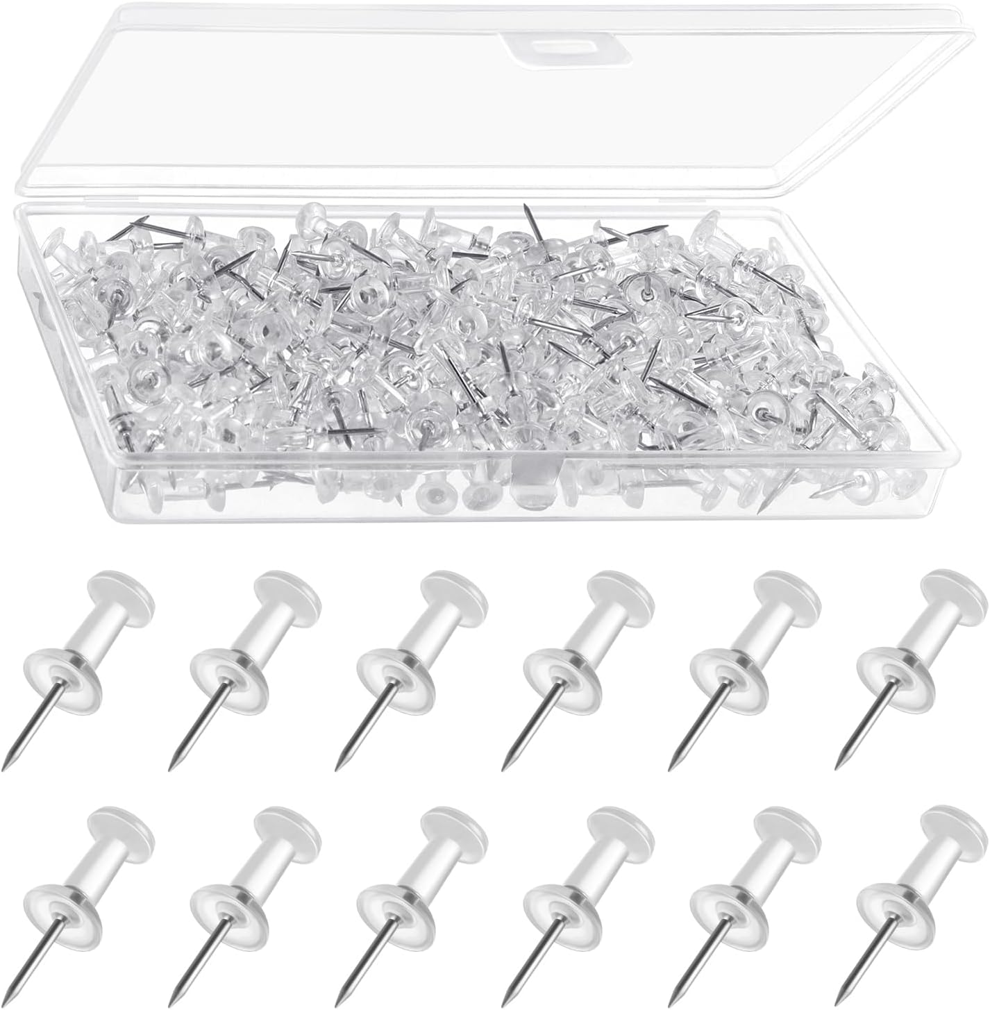 Packung Mit 200 Transparenten Reißzwecken Mit Transparenter Aufbewahrungsbox Für Pinnwände, Korktafeln Und Wanddekorationen Zu Hause, Im Büro Und In Der Schule.