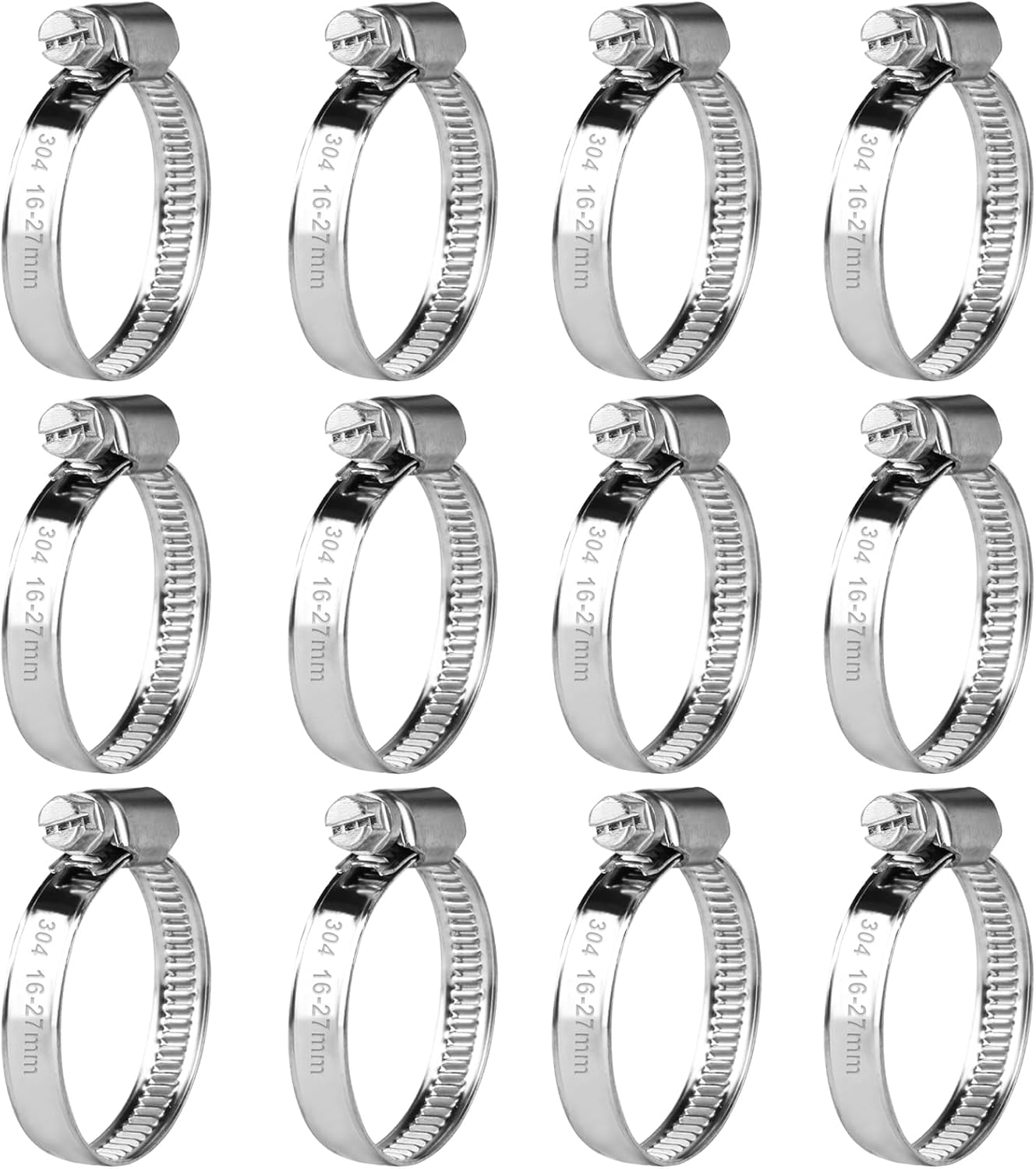 12 Stück Verstellbare Schlauchschellen 16-27 Mm, Edelstahl-schlauchschellen, Metall-schraubschellen, Schlauchbolzen Für Benzin-, Diesel- Und Schwimmbadschläuche