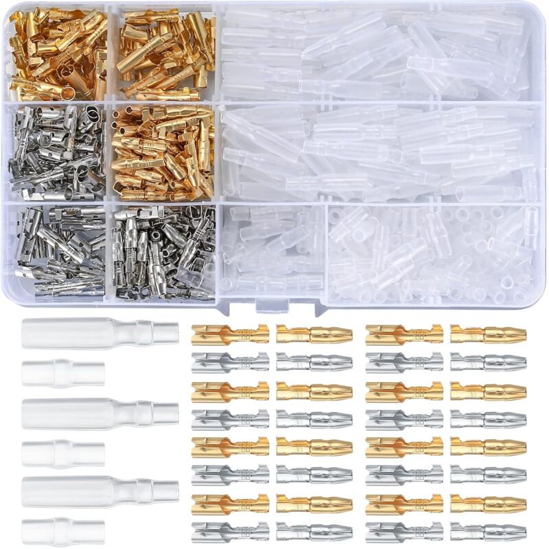 400-teiliges Set Mit 3,9-mm-messing-rundsteckverbindern (männlich Und Weiblich), Rundsteckverbindern Mit Isolierhülsen, Drahtanschlussklemmen Für Motorrad, Auto, Elektrische Geräte