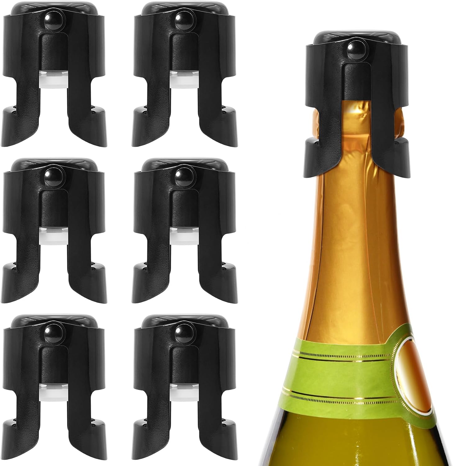 Set Mit 6 Champagnerverschlüssen, Weinflaschenverschlüsse Aus Edelstahl, Wiederverwendbare Weinverschlüsse Zum Verschließen Von Sekt Und Champagner (schwarz)