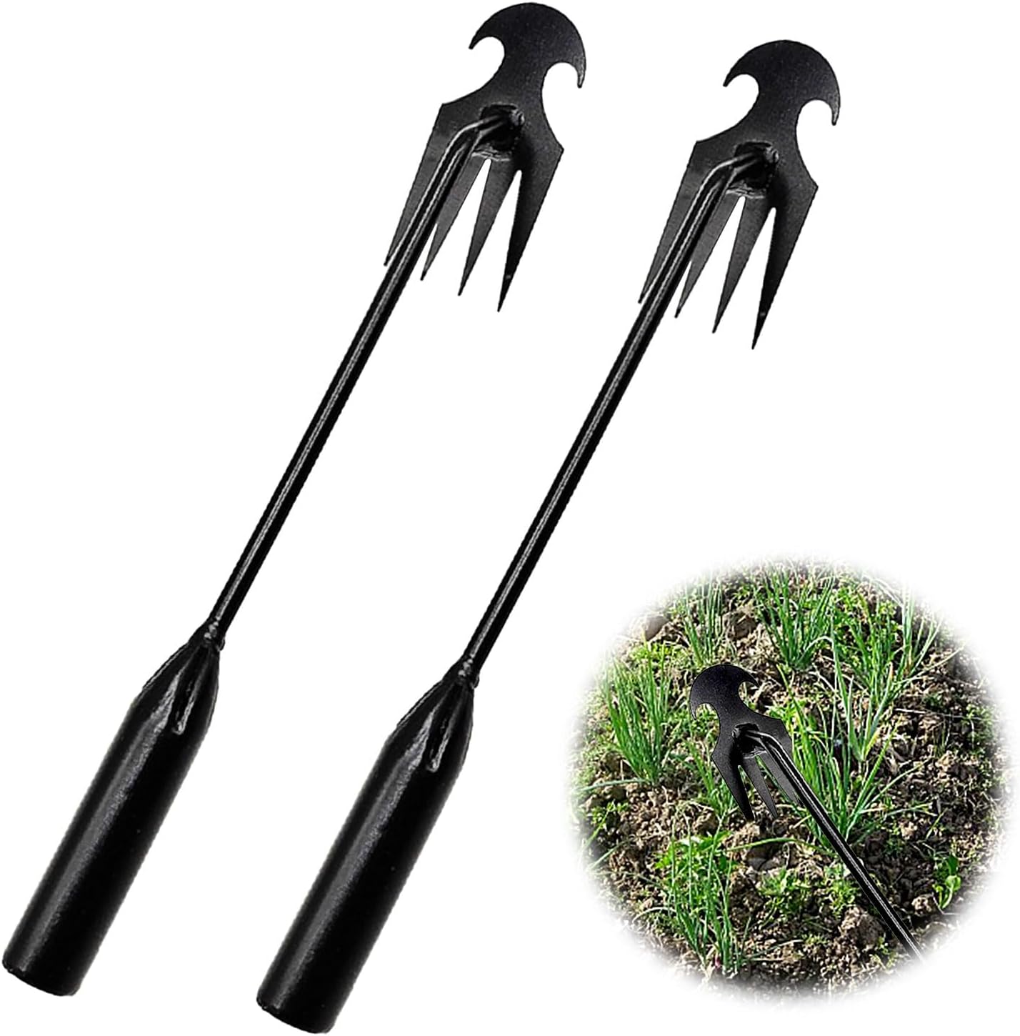 Set Mit 2 Manuellen Unkrautstechern Aus Edelstahl Mit Langen Griffen - Gartengerät Zum Entfernen Von Unkraut
