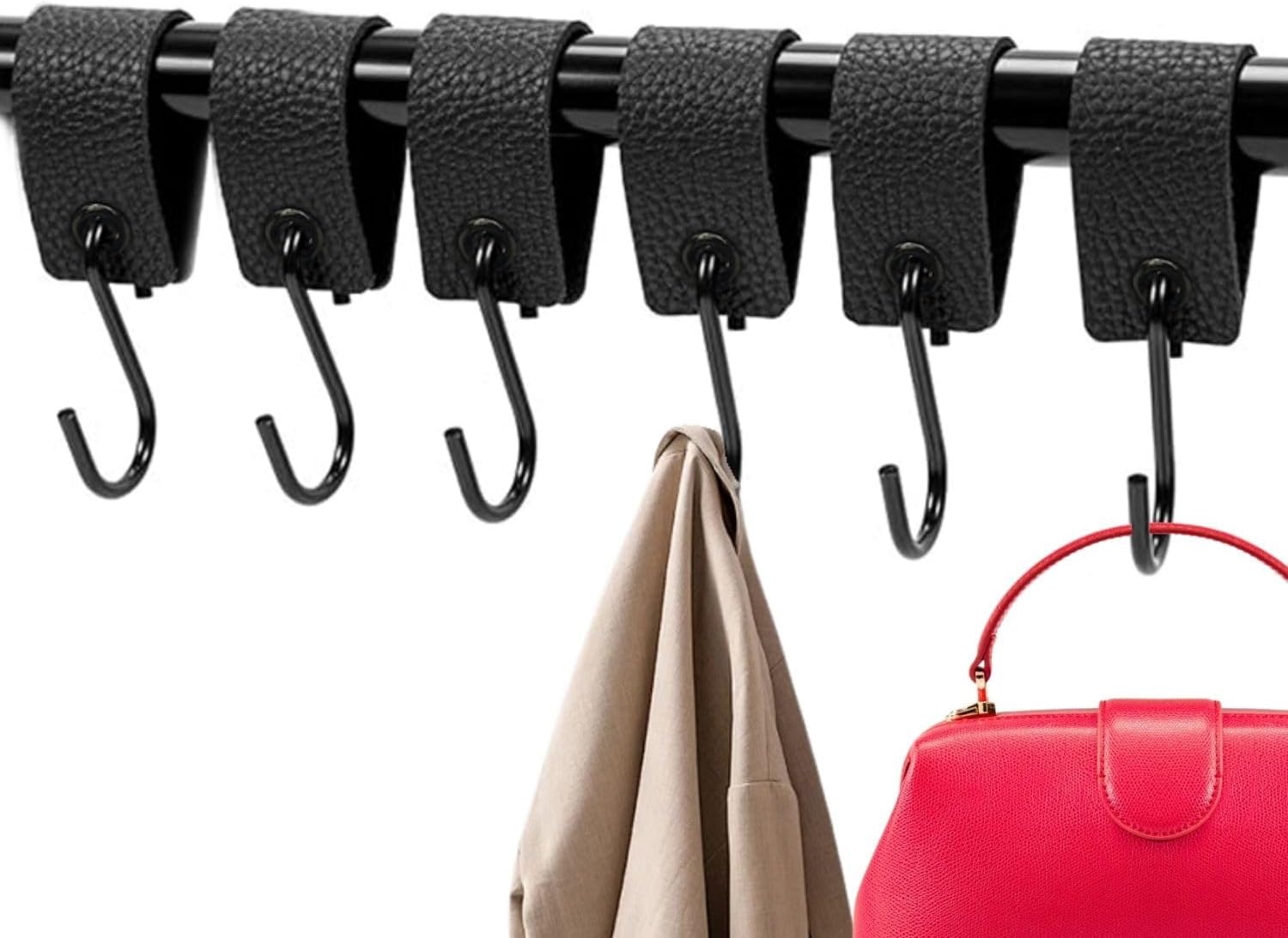 Set Mit 6 Schwarzen S-förmigen Haken Mit Lederschlaufe, Vielseitig Einsetzbar, Metallhaken Für Kleiderstange, Kleiderständer, Küche, Badezimmer