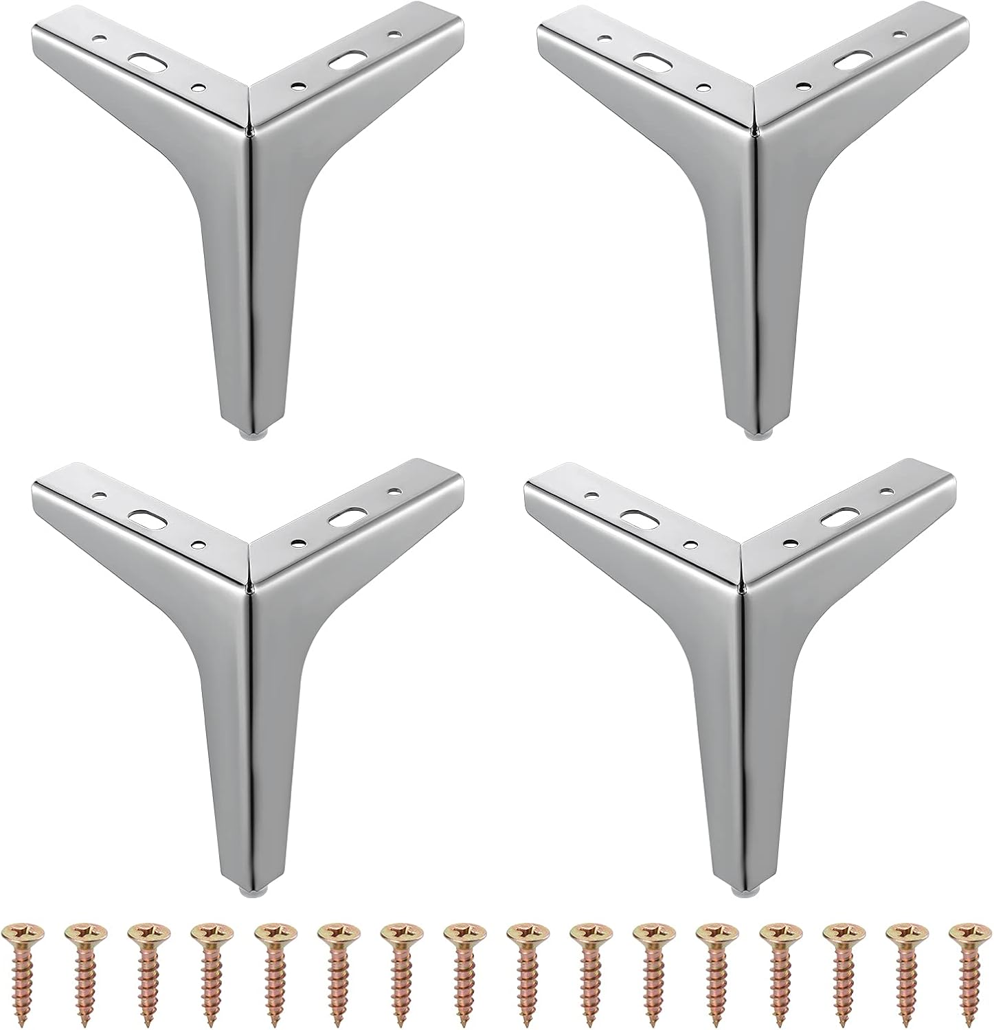 Set Aus 4 Modernen Metallmöbelfüßen Mit Dreieckigem Rautenmuster, Für Schrank, Sofa, Stuhl, Hocker (10 Cm), Silber.
