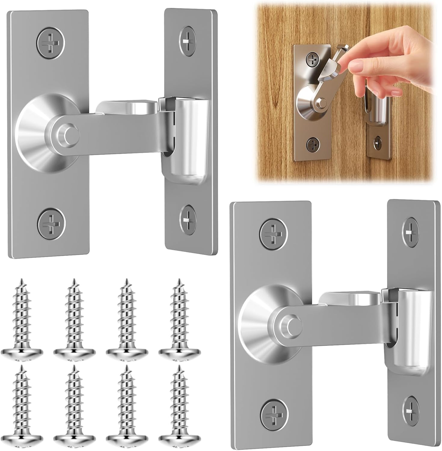 Klapp-schieberiegel-set, 2 Stück, Edelstahl, Schiebetürriegel – 90° – Inklusive Schrauben – Für Innen- Und Außentüren