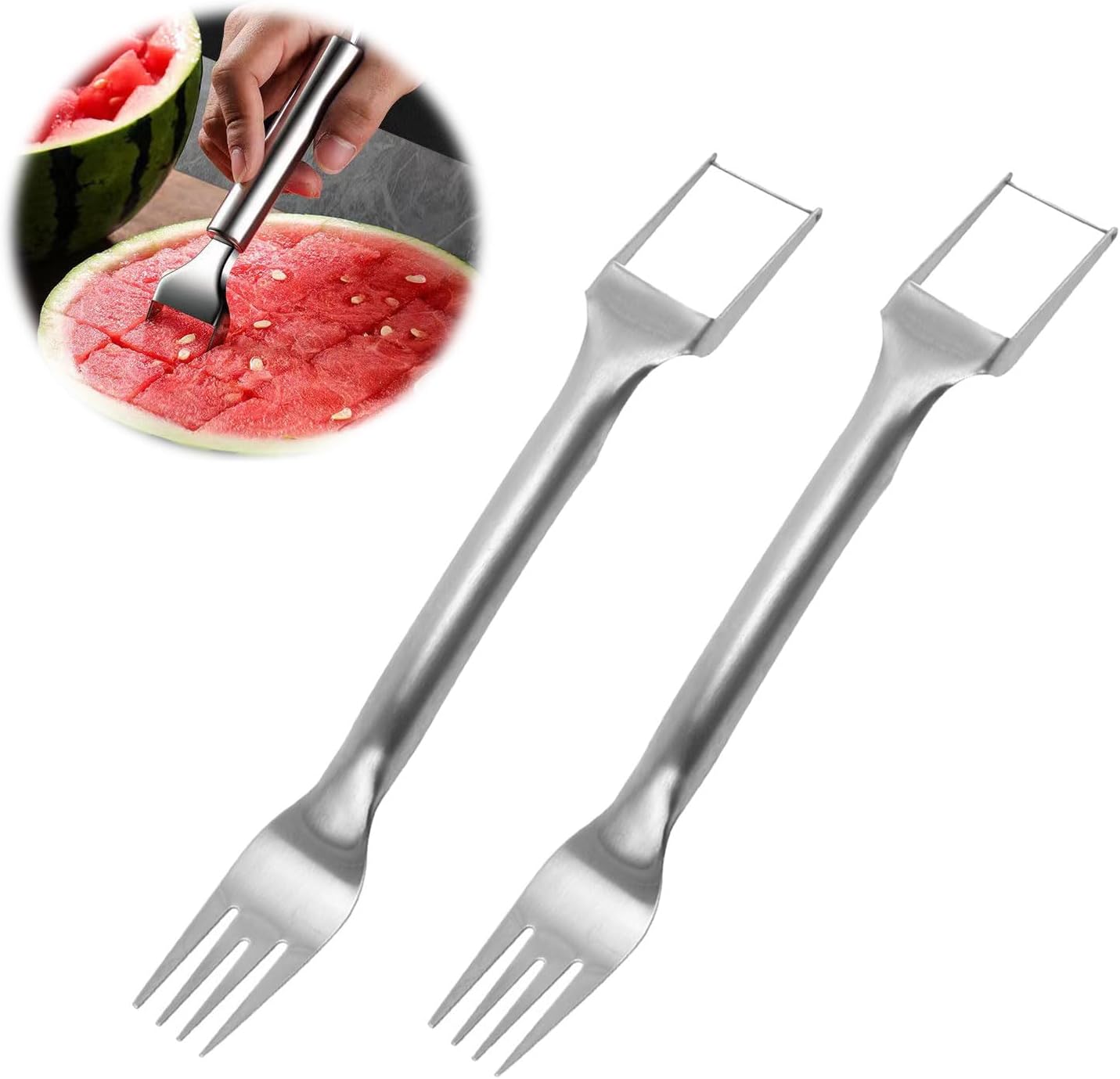2er-set Wassermelonenschneider – 2-in-1 – Edelstahl – Doppelkopf – Tragbar – Für Partys, Camping Und Kochen