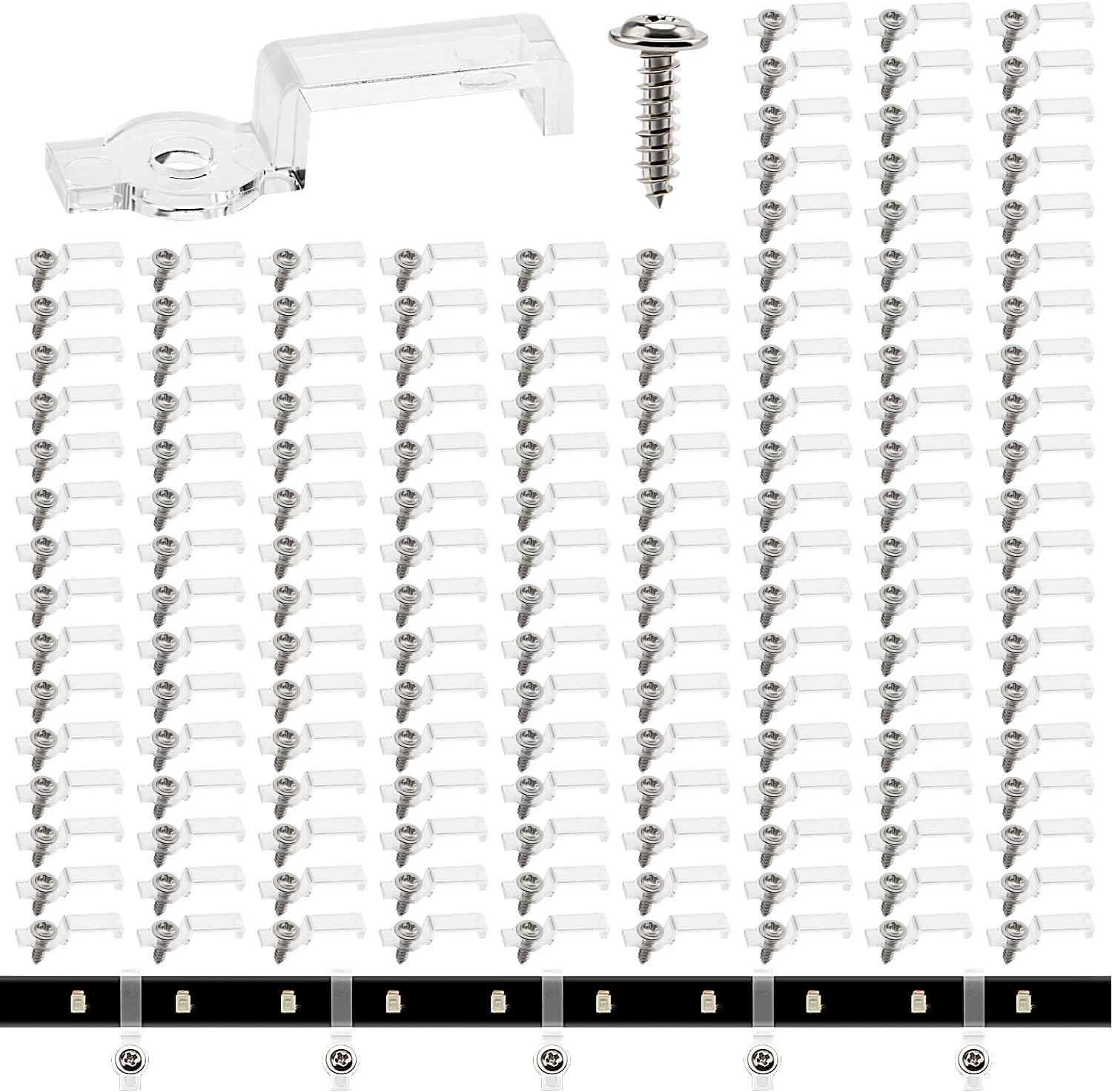 150 Stück 10 Mm Led-streifenclips, Led-band-befestigungsclips, Halterungsclips Für Led-streifen, Mit Schrauben, Für 10 Mm Breite Led-streifen (transparent)