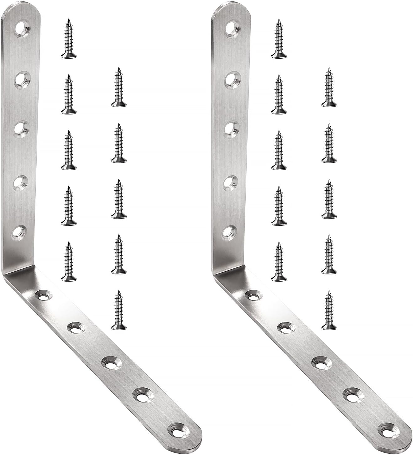 2 X L-förmige Eckverbinder 150 X 150 X 20 X 3 Mm, Edelstahl, 90°-winkel, Rechtwinkliger Winkel, Mit 20 Schrauben, Für Holzmöbel Und Schränke