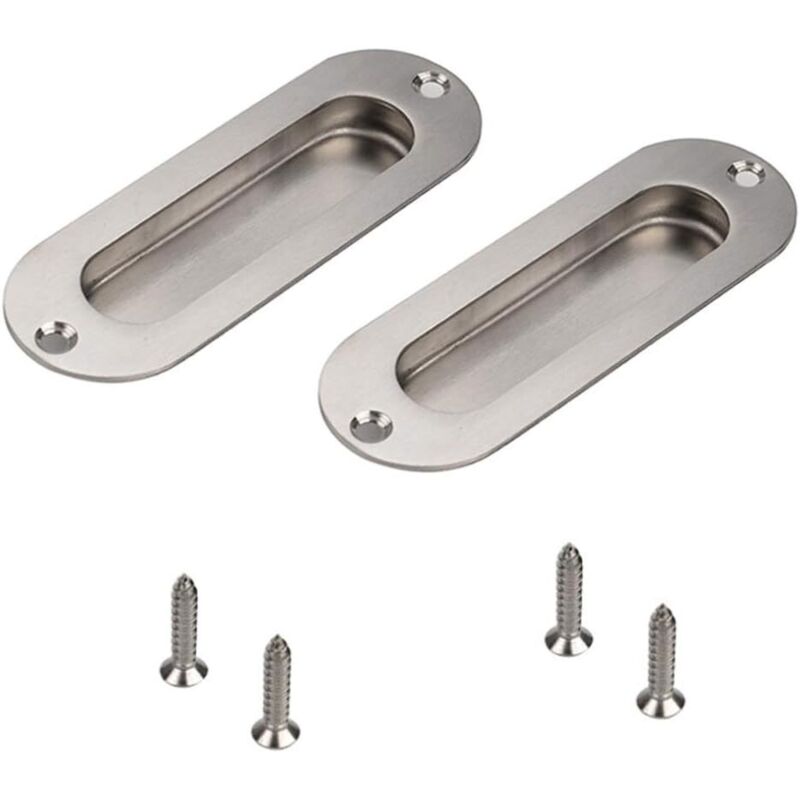 2-teiliges Türgriffset, Gebürsteter Edelstahl, Flächenbündig, Für Schiebetüren Und Schränke, Inklusive Schrauben Und Zubehör