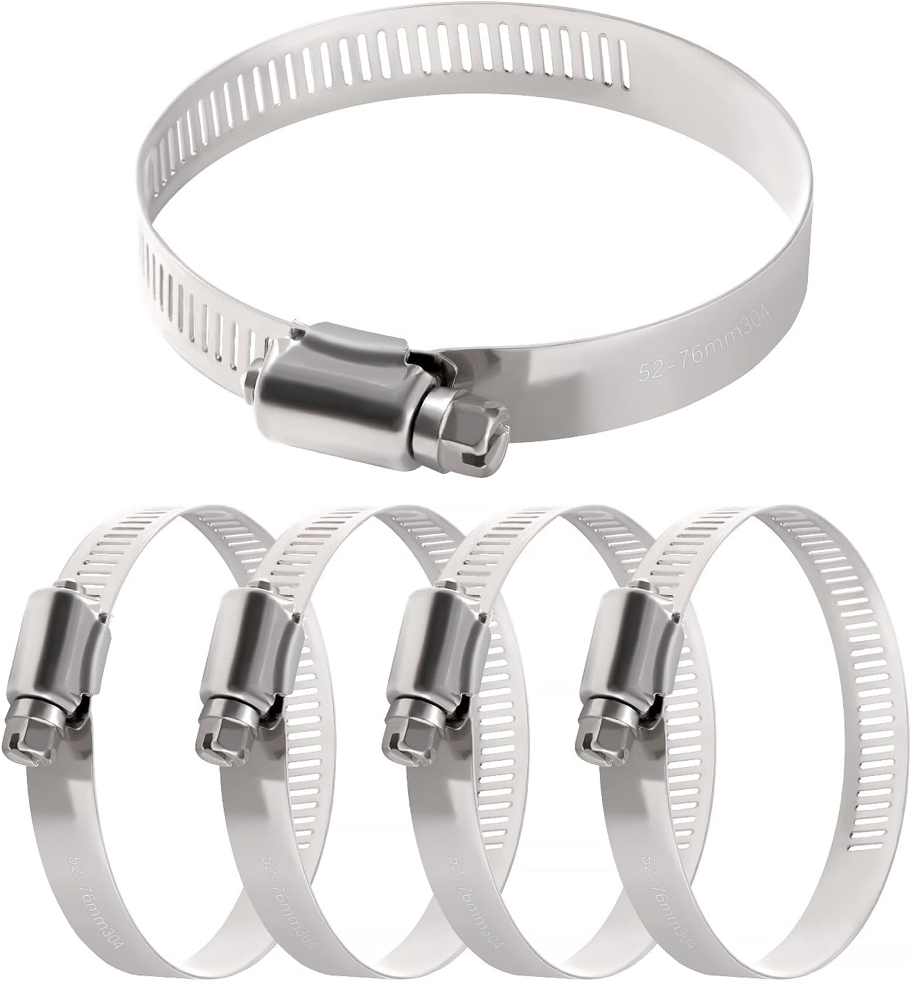 5 Stück Schlauchschellen 52–76 Mm, Edelstahl 304, Verstellbar, Für Wasserleitungen Und Sanitärinstallationen