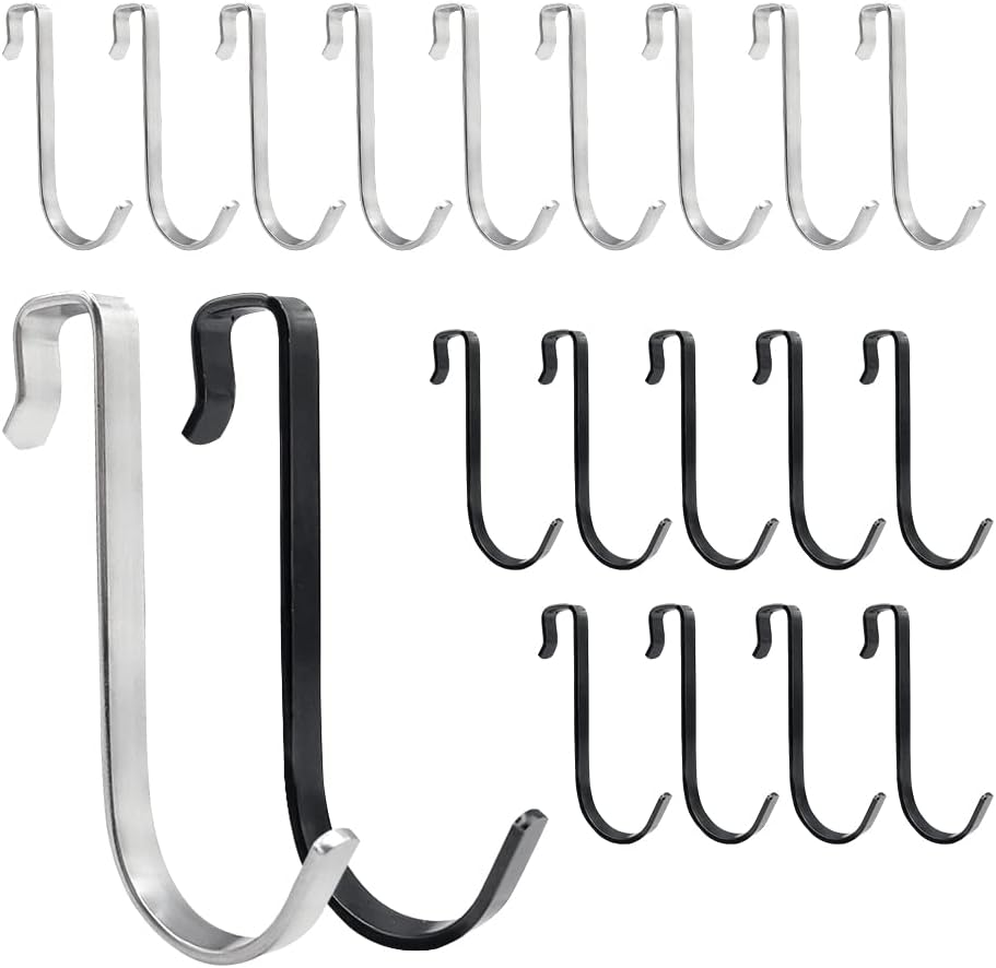 Duschtürhaken - 20 Stück 10 Mm Badezimmertürhaken, S-förmige Hängehaken, Für Badezimmer, Schlafzimmer, Küche (10 Schwarz, 10 Silber)