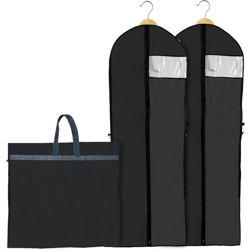 2 Stück Faltbare Kleidersäcke 180 X 60 Cm, Atmungsaktive, Staubdichte Schutzhülle Für Lange Abendkleider, Brautkleider Und Anzüge (schwarz)