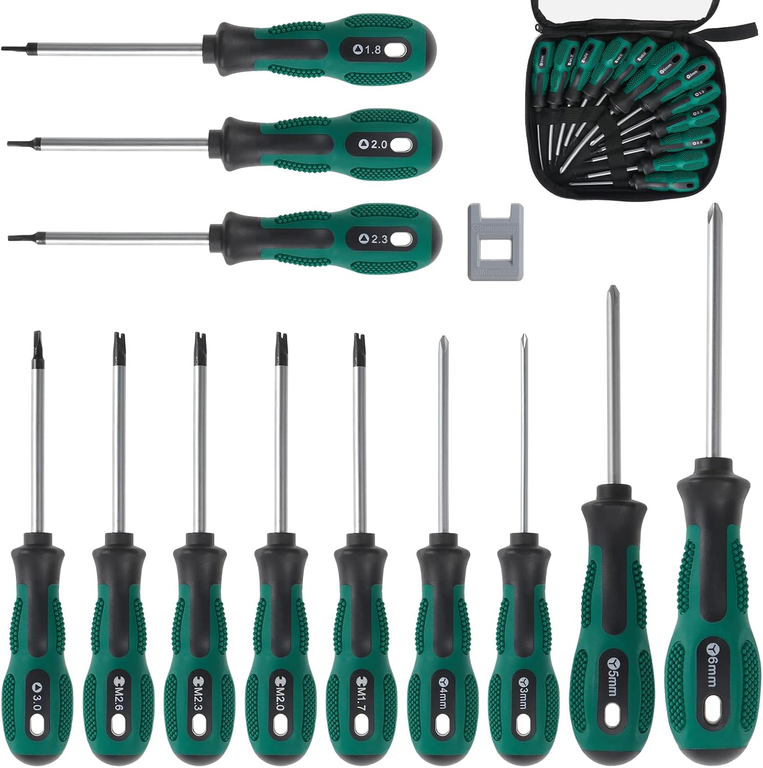 Set Mit 12 Magnetischen Reparaturschraubendrehern In U-, Dreieck- Und Y-form Mit Werkzeugtasche Und Magnetisierer