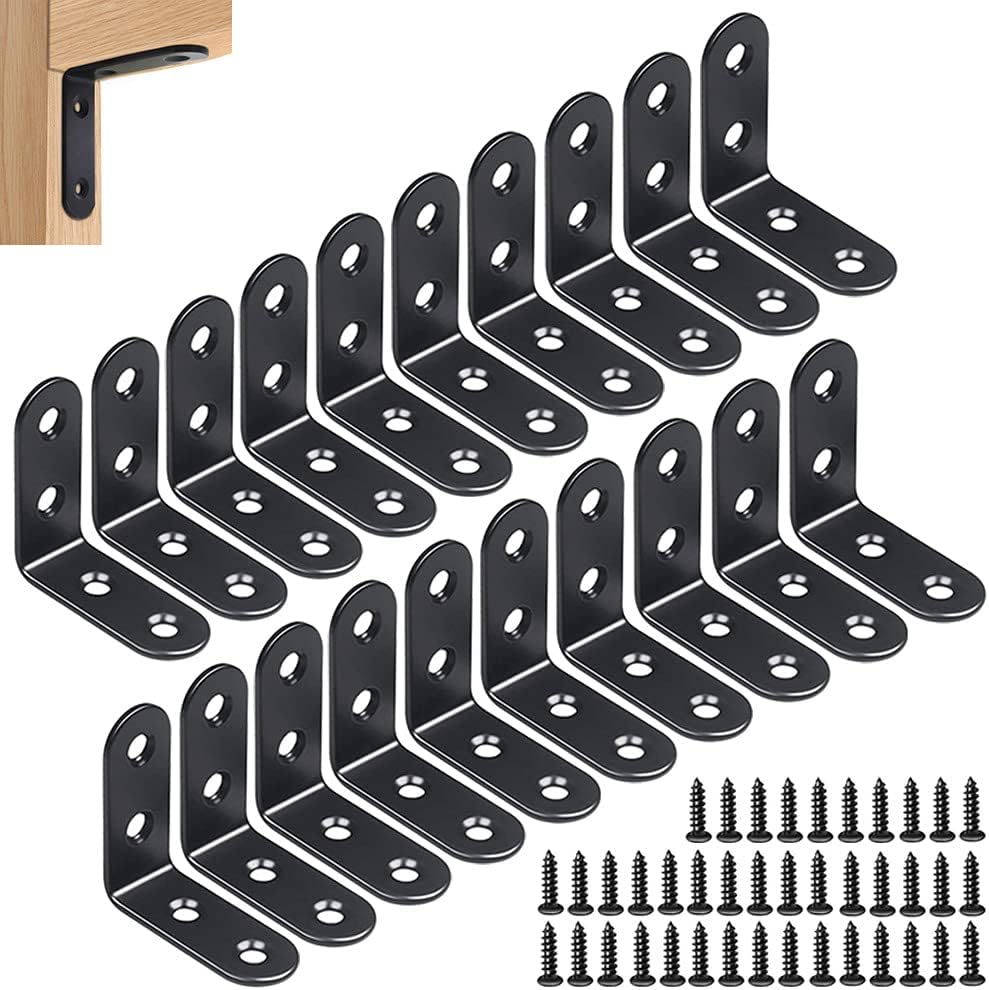 20-teiliges Set Mit 40 X 40 Mm Stahlwinkelverbindern, 90-grad-winkelverbindern Aus Schwarzem Edelstahl, L-förmige Rechtwinklige Stütze Mit 80 Schrauben
