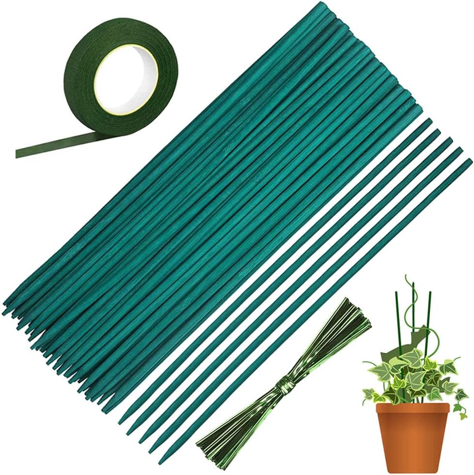 50 Pflanzenstützstäbe Für Grünpflanzen, Bambusstützstäbe Mit 30 Metern Papierklebeband Und 50 Pflanzenbindern, Pflanzenstütze Für Kletterpflanzen, Pflanzenstab (38 Cm)