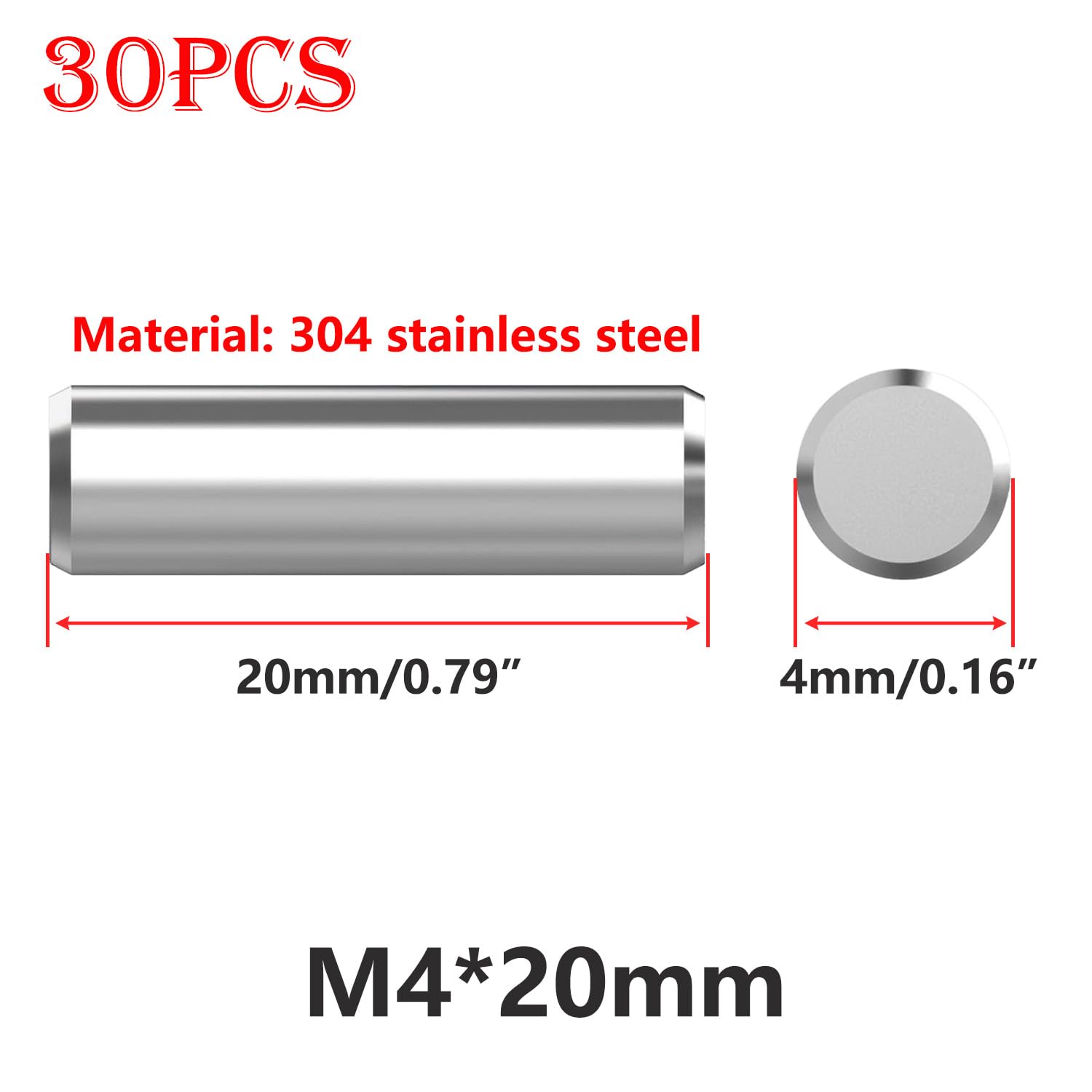 30 Stück Zylindrische Edelstahlstifte M4x20 Mm, Zylindrische Regalträger Für Präzise Positionierung Und Verbindung