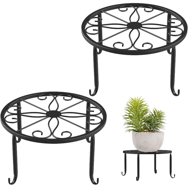 Blumenständer, 2-teilig, Metall-pflanzenständer Im Europäischen Stil, Blumentopfhalter Für Runde Gartentische, Gartentische Im Schmiedeeisen-design, Terrassentische Im Antik-stil