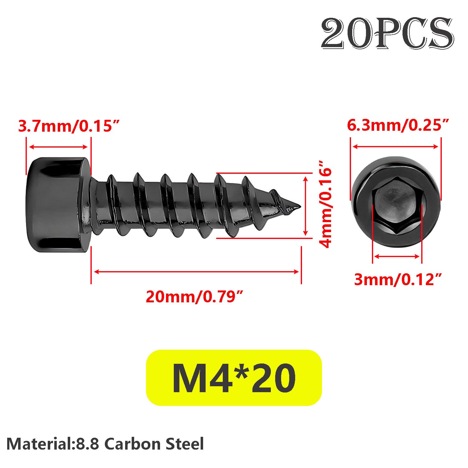 20 Stück Selbstschneidende Schrauben, M4x20 Mm Innensechskantschrauben, Linsenkopfschrauben, Vollgewinde, Maschinenschrauben