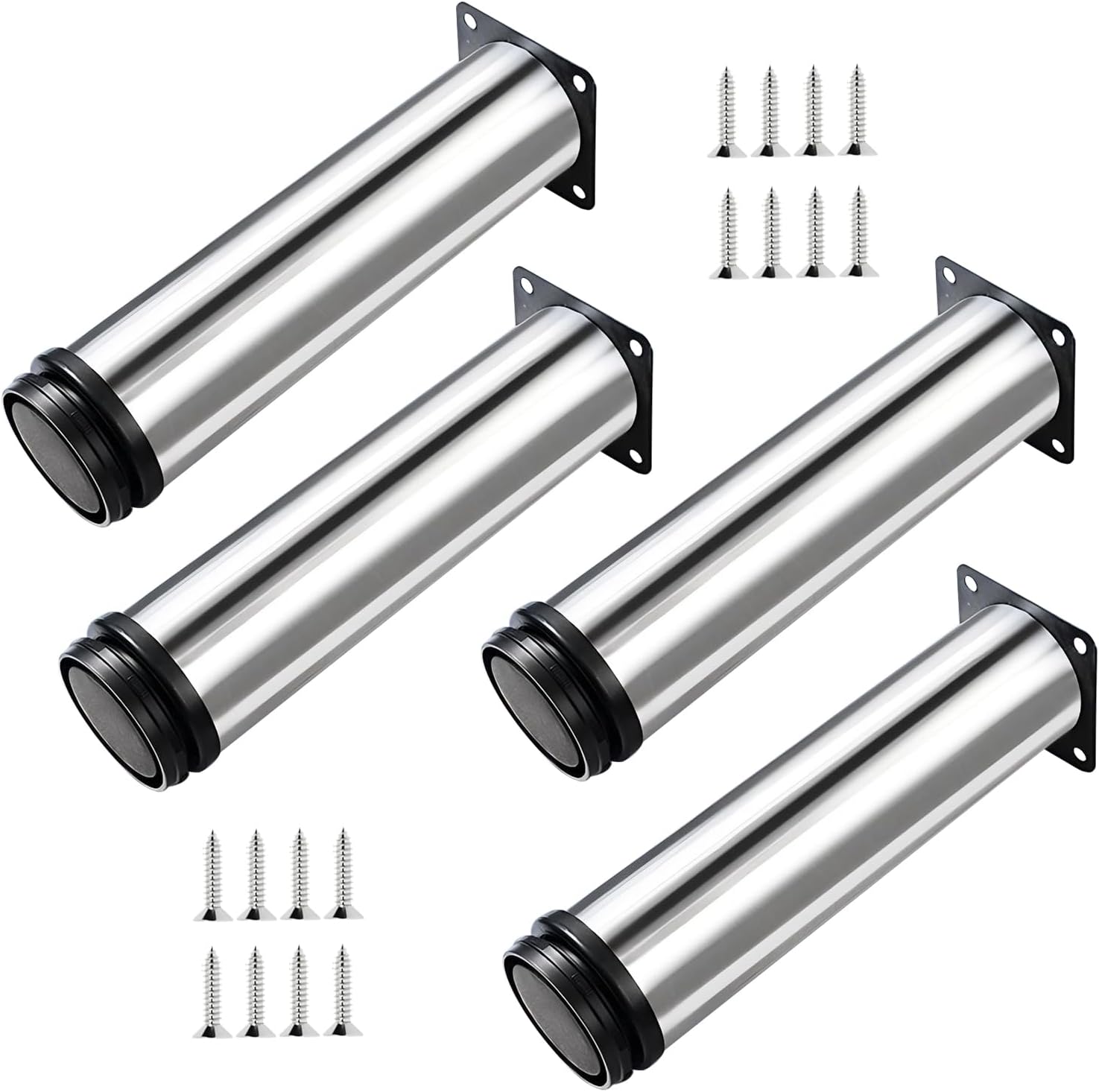 4x Verstellbare Möbelfüße - Chrommetall - Höhenverstellbar (gesamt: 180-195 Mm)