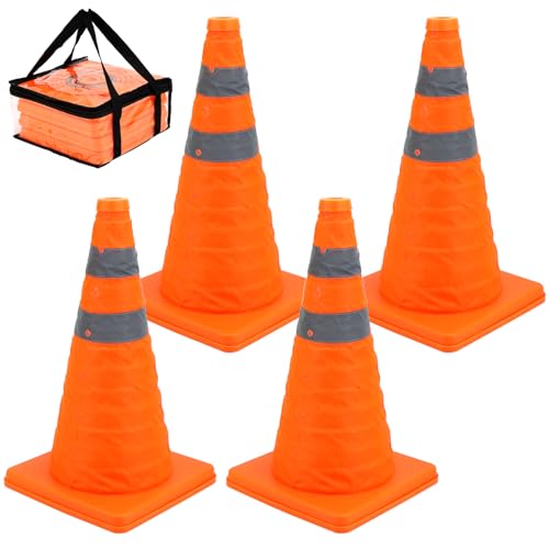 Set Mit 4 Zusammenklappbaren 45 Cm Sicherheitskegeln, Reflektierenden Sicherheitskegeln, Parkkegeln Für Notfälle