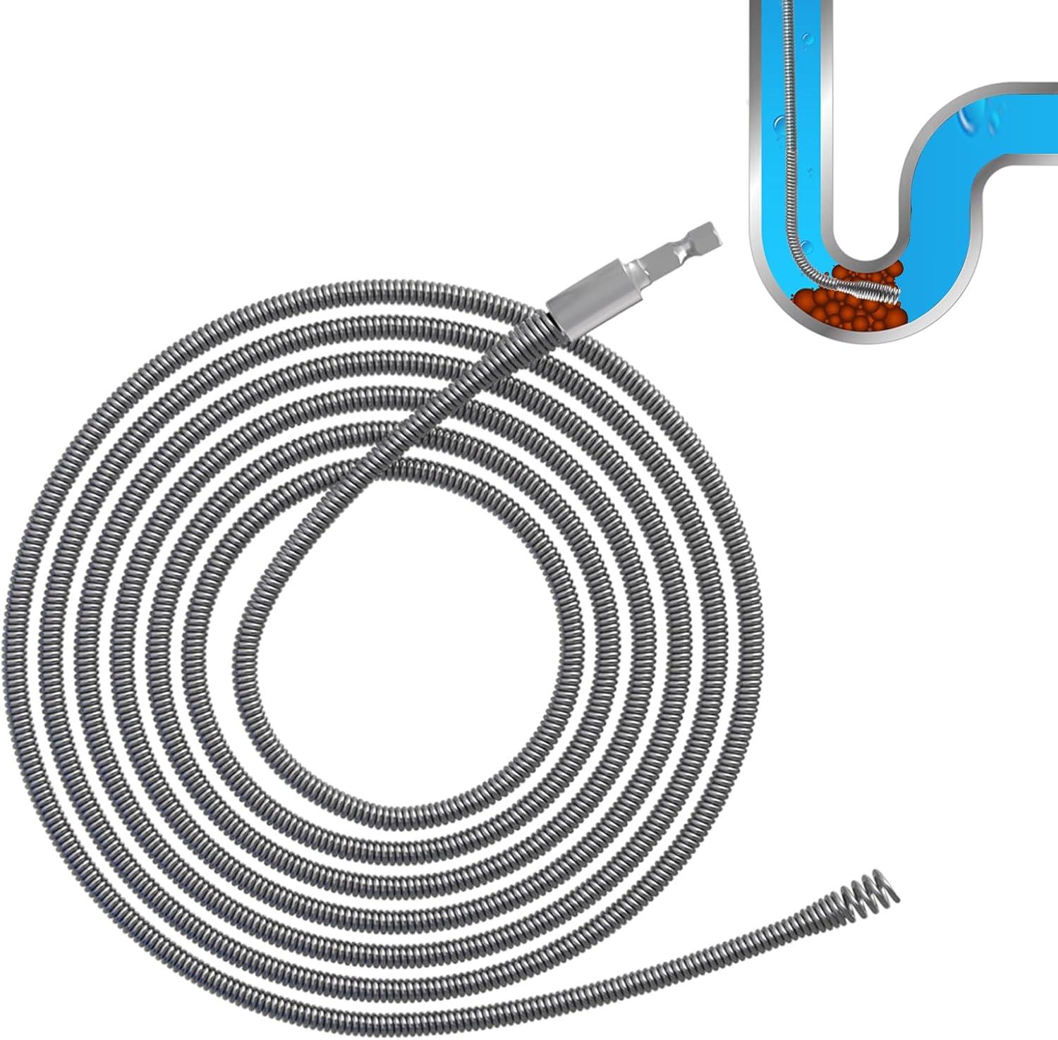 Abflussreinigungsspirale, Ø 6 Mm, Reinigungsspirale Mit Elektrischen Und Manuellen Adaptern, Abflussreiniger, Effizienter Reinigungsschacht (5 M)