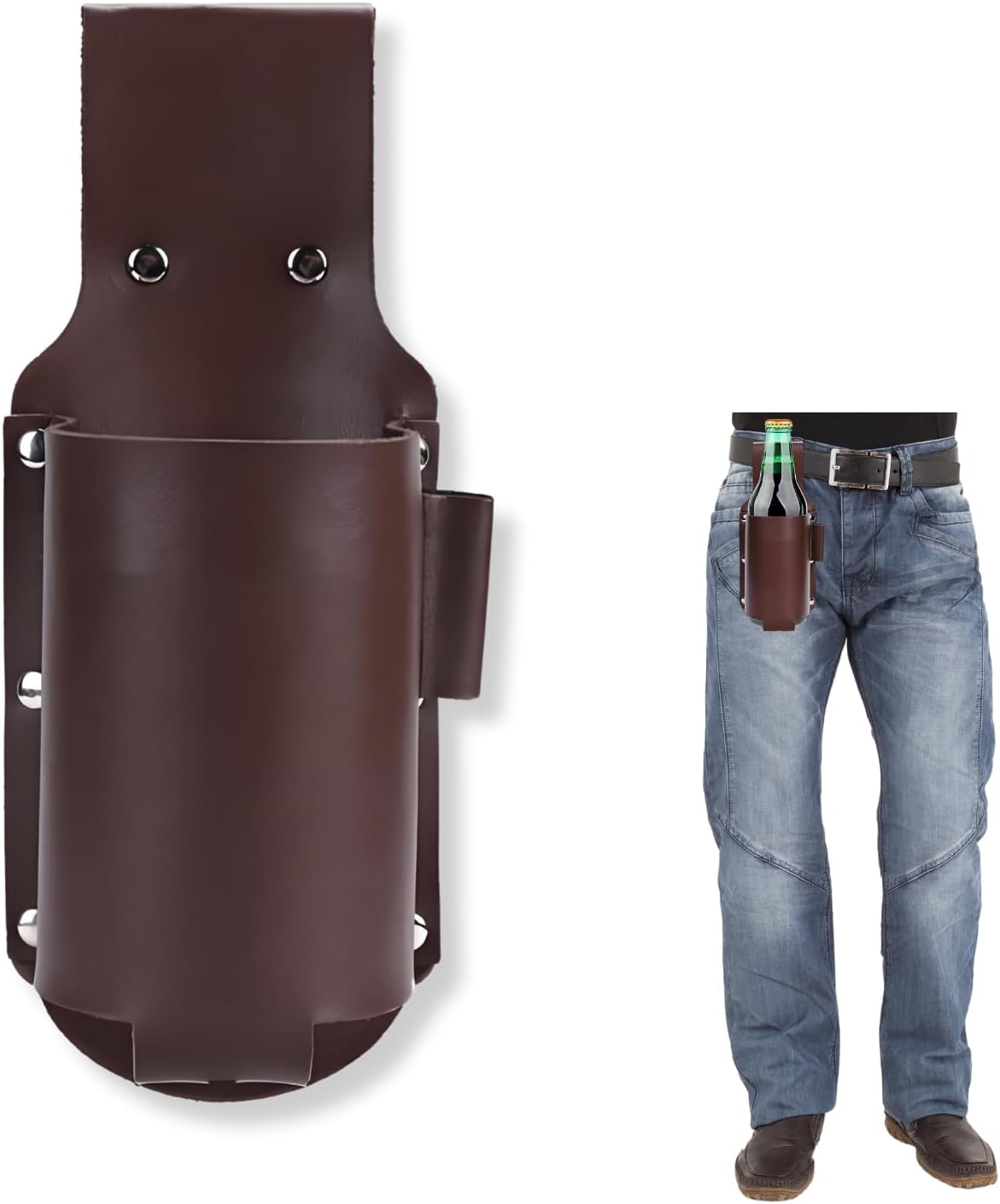 Leder-biergürtel Mit Flaschenhalter Für Herren, Praktisches Bierholster Für Bierliebhaber, Reiseaccessoire Für Camping, Partys Und Wanderungen