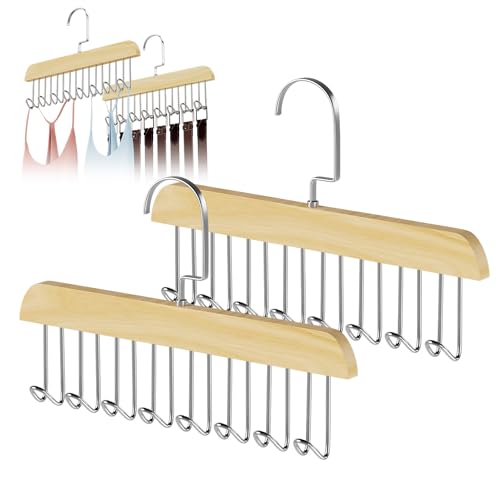 Set Aus 2 Krawattenhaltern, Kleiderbügel Aus Holz, 360° Drehbar, Hochwertig, Platzsparend Mit 8 Stabilen Haken, Für Gürtel, Fliegen, Schals Und Hüte