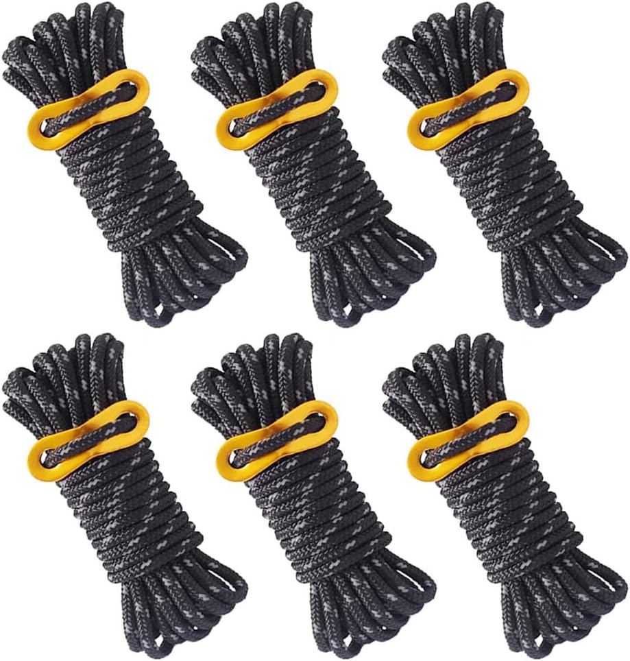 6 Stück Reflektierende Zeltleinen, 4 M X 5 Mm Schwarze Zeltleinen Mit Verstellbarem Spanner Für Outdoor-campingzelte