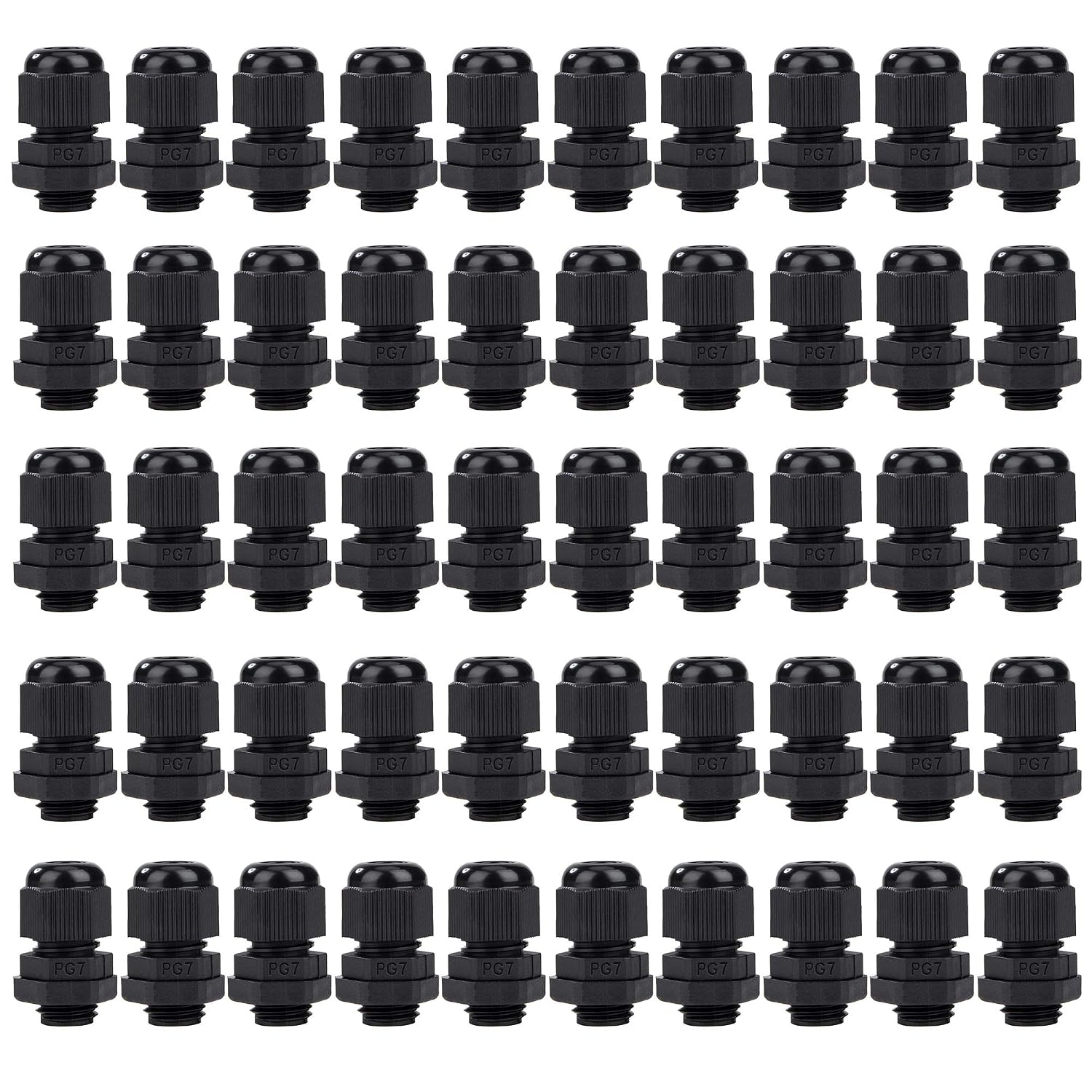 Pg7 Verstellbare, Wasserdichte Kabelverschraubungen Aus Nylon Für Haus-, Garten- Und Außenbeleuchtung, 3,5–6,5 Mm Kabel, Schwarz, 50 Stück